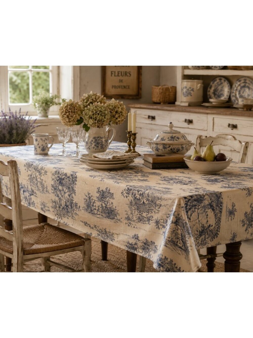 Daisy Kingdom Springtime Toile Fabric Panel Blue White Cottagecore 72x43